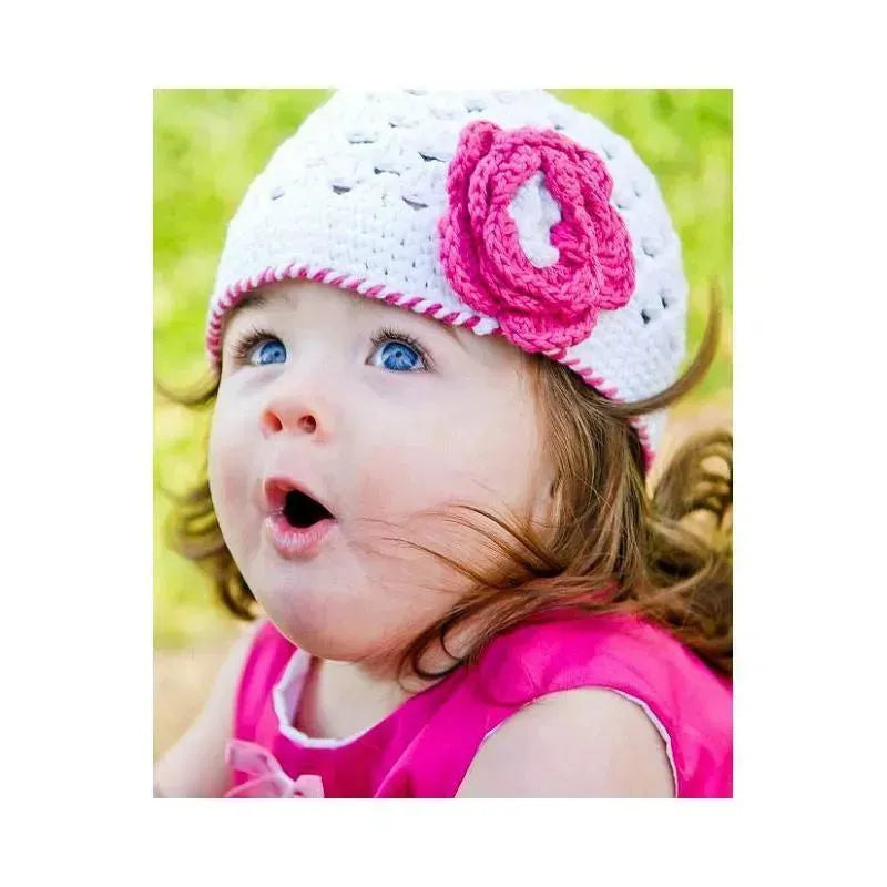 RuffleButts White Knit Hat W Pink Flower, 6-12 M Image 2