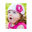 RuffleButts White Knit Hat W Pink Flower, 6-12 M Image 2