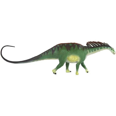 Wild Safari Amargasaurus toy figure, a green dinosaur with a long neck and distinctive spines along its back.