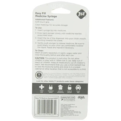 Easy Fill Medicine Syringe with soft-touch grip and clear dosage markings, designed for administering medicine to children.