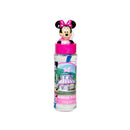 Minnie Mouse bubble wand with a pink cap and 8 oz bubble solution bottle featuring a colorful design.