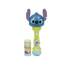 Disney Stitch lights and sound musical bubble wand with Stitch character head and bubble solution bottle.