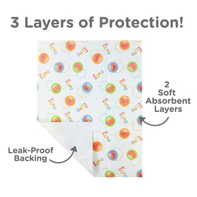 Sassy Neat Solutions Sesame Street multi-use pads featuring Elmo, showcasing soft absorbent layers and leak-proof backing.