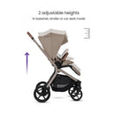 Silver Cross Breez Compact Stroller in Champagne color, featuring a folding bassinet with adjustable heights for versatile use.