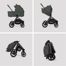 Silver Cross Breez Overnight Approved Folding Bassinet in pewter color shown in various angles, including folded and unfolded views.