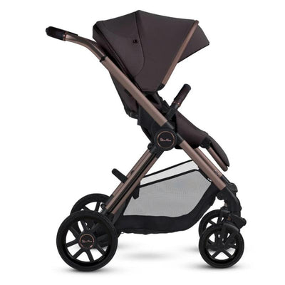 Multi-terrain Silver Cross Reef 2 stroller in Ganache color, featuring a reclining seat, large canopy, and spacious storage basket.