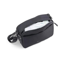 Silver Cross Universal Parent Stroller Organizer in black, featuring a zipped main compartment with visible diapers inside.