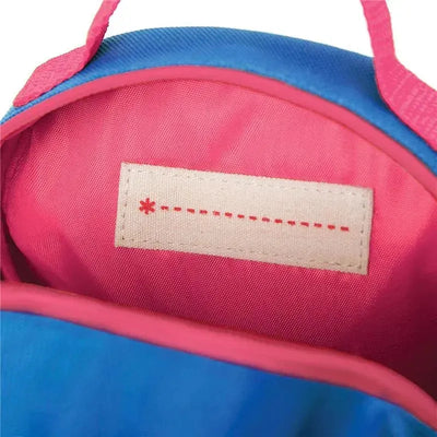 Interior view of the Skip Hop Zoo Mini Backpack in Butterfly design, featuring a pink lining and a label for personalization.