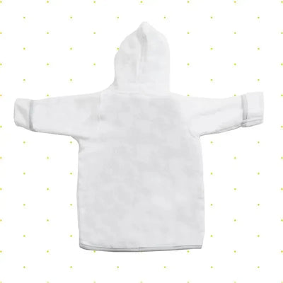 White hooded terry bathrobe for babies, featuring long sleeves and matching booties, suitable as a gift.