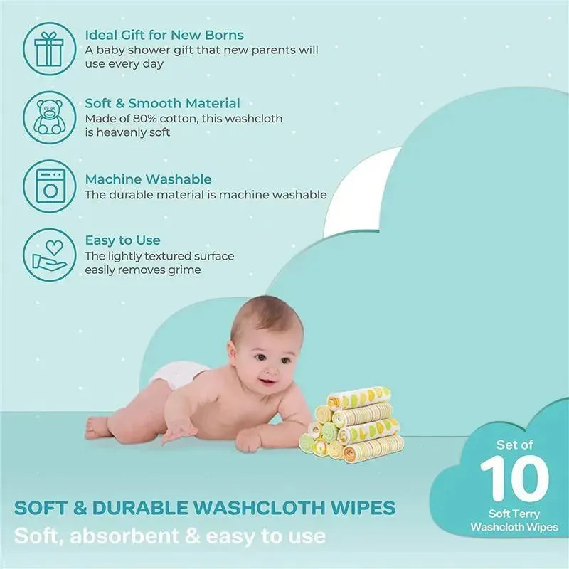 Spasilk - 10Pk Soft Terry Bath Washcloths, Yellow/Green Dots Image 5