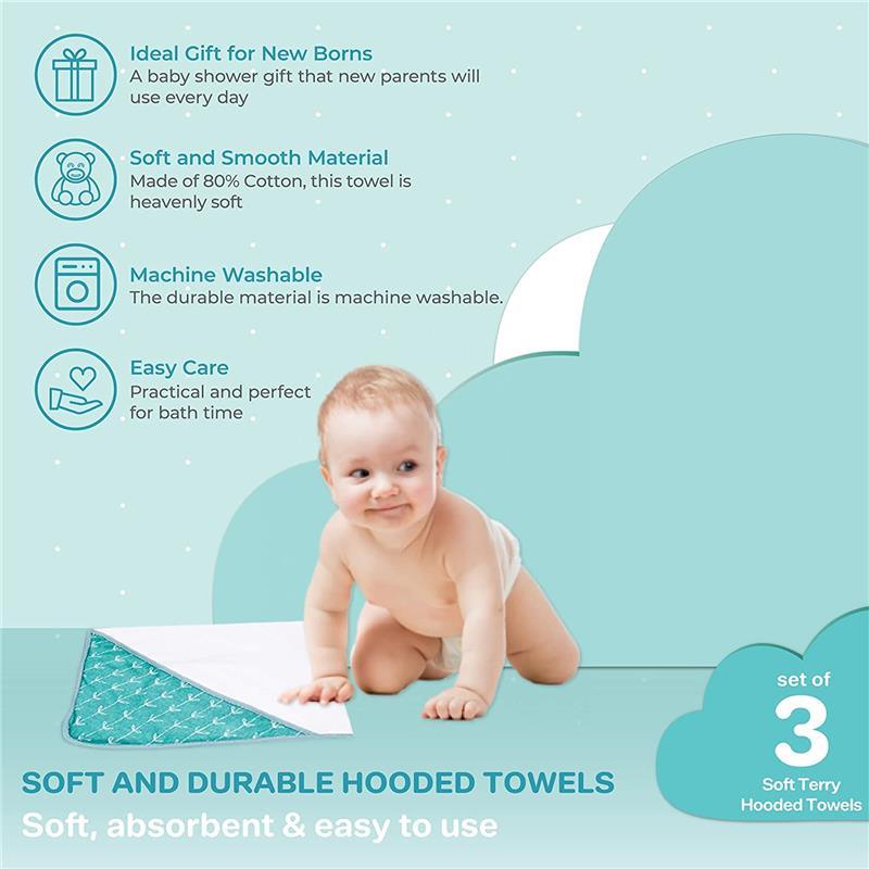 Spasilk - 3Pk Soft Terry Hooded Towel Set, Green Dots Image 5