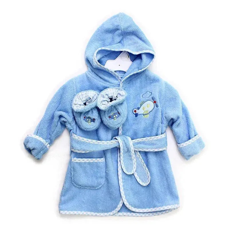 Spasilk Cotton Hooded Terry Bathrobe with Booties-Blue Plane Image 1