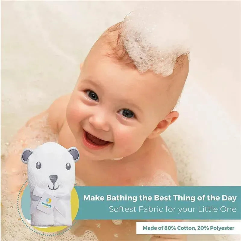 Spasilk - Hooded Towel Animal Bear, White Image 2