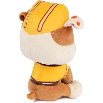Plush toy of Rubble from PAW Patrol wearing a yellow construction uniform, suitable for ages 1 and up.