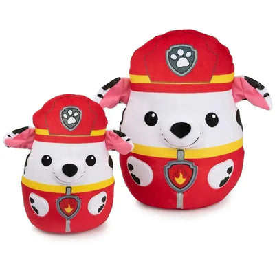GUND PAW Patrol Marshall plush toys, one large and one small, with a red firefighter uniform and smiling faces.