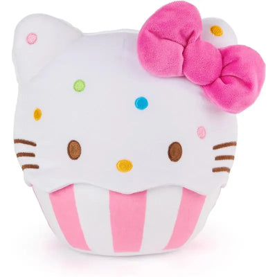 Hello Kitty cupcake plush toy with colorful sprinkles and a pink bow, designed for kids aged 8 and up.