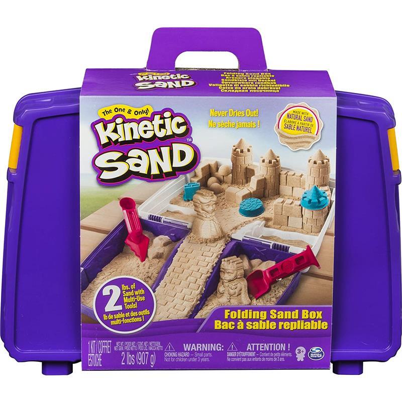 Spin Master Kinetic Sand, Kids Sand | Folding Sand Box With 2Lbs Of Kinetic Sand And Mold And Tools Image 1