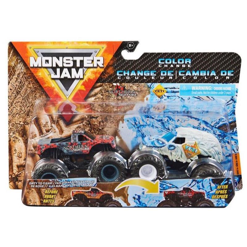 Spin Master Monster Jam, Color-Changing Die-Cast Monster Trucks 2-Pack, 1:64 Scale Yeti vs Sparkle Smash (Styles May Vary) Image 1