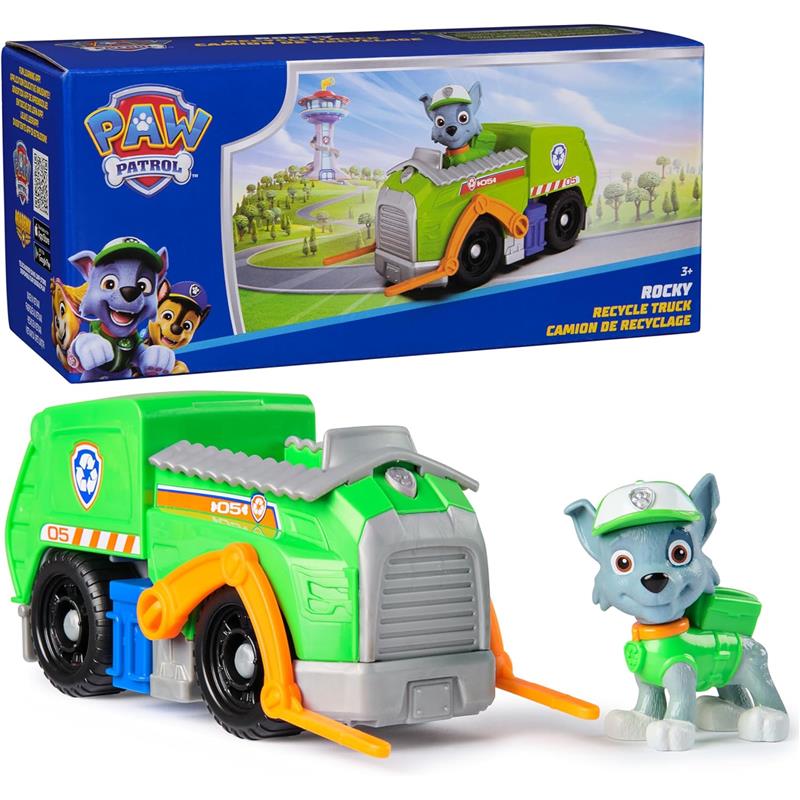 Spin Master - Paw Patrol Toy Car with Collectible Action Figure, Sustainably Minded, Rocky Image 1