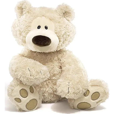 Beige Philbin plush toy with a soft texture, round face, and paw prints on its feet, designed for cuddling and comfort.