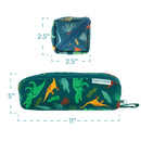 Pencil pouch featuring a vibrant dinosaur print, measuring 11 inches long and 5 inches wide, with a zip closure.