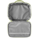 Green Stephen Joseph Junior Lunchbox with a gray interior and a mesh pocket, designed for children’s lunches.