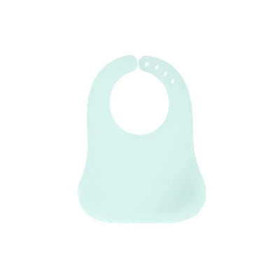Silicone bib in light blue color designed for children, ideal for mealtime mess prevention.