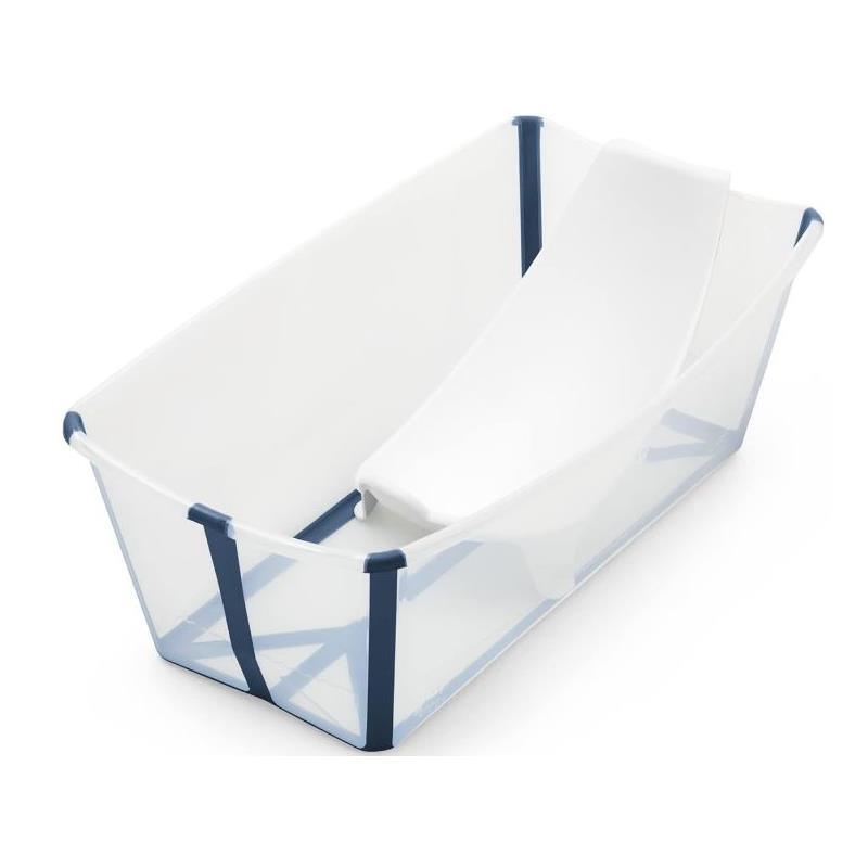 Stokke Flexi Bath Bundle Folding Baby Bathtub with Newborn Support - Transparent/Blue Image 1