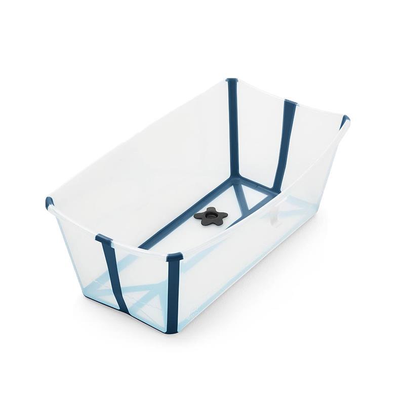 Stokke Flexi Bath Bundle Folding Baby Bathtub with Newborn Support - Transparent/Blue Image 2