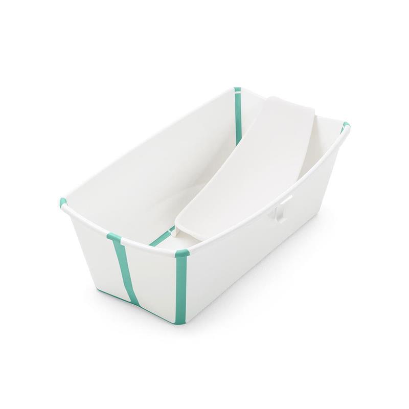 Stokke Flexi Bath Bundle Folding Baby Bathtub with Newborn Support - White/Aqua Image 4