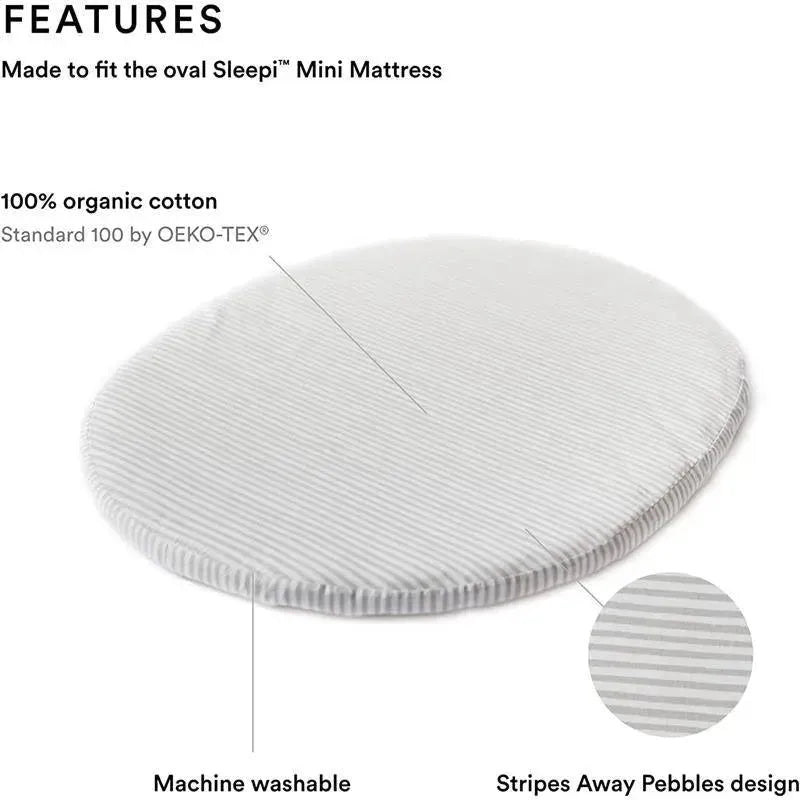 Stokke - Sleepi Mini Fitted Sheet by Pehr, Stripes Away Pebbles Image 2