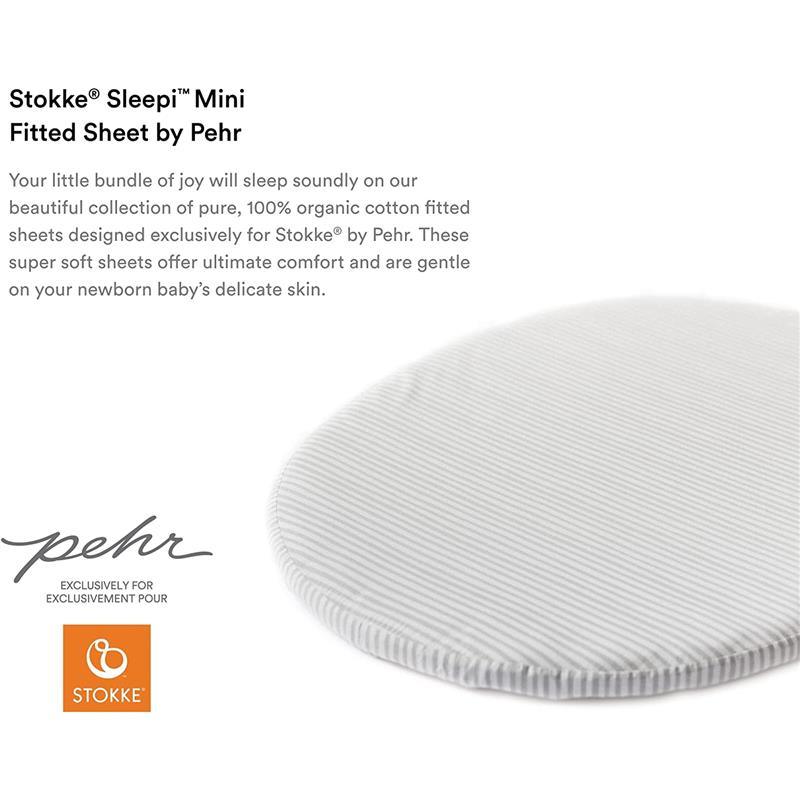 Stokke - Sleepi Mini Fitted Sheet by Pehr, Stripes Away Pebbles Image 3
