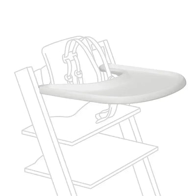 White Stokke Tray designed for the Stokke® Baby Set, showcasing its curved shape and compatibility.