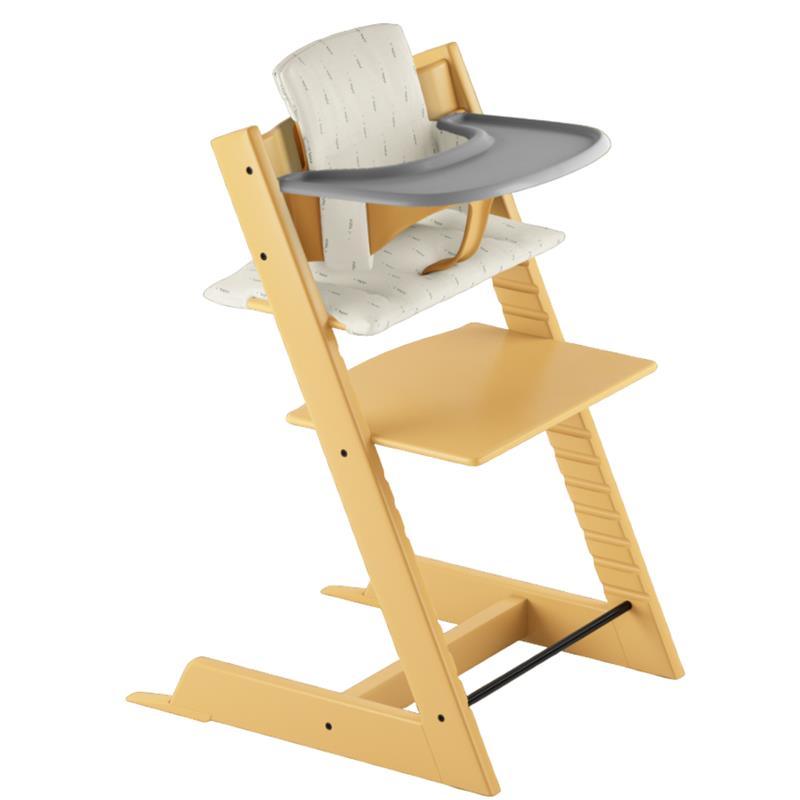 Stokke - Tripp Trapp High Chair Bundle, Sunflower Yellow, Wheat Cream Cushion & Storm Grey Tray Image 1