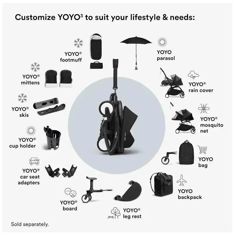 Stokke - Yoyo³ Stroller Bundle, Black Frame | Black 6+ Color Pack | Black Newborn Pack Image 8