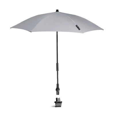 Stokke® YOYO® Parasol in stone color with a black adjustable arm and attachment clip for stroller use.
