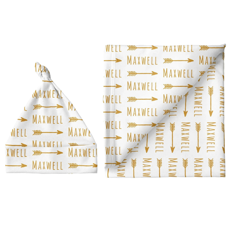 Sugar + Maple Personalized Blanket & Hat Set Small | Arrow - MacroBaby