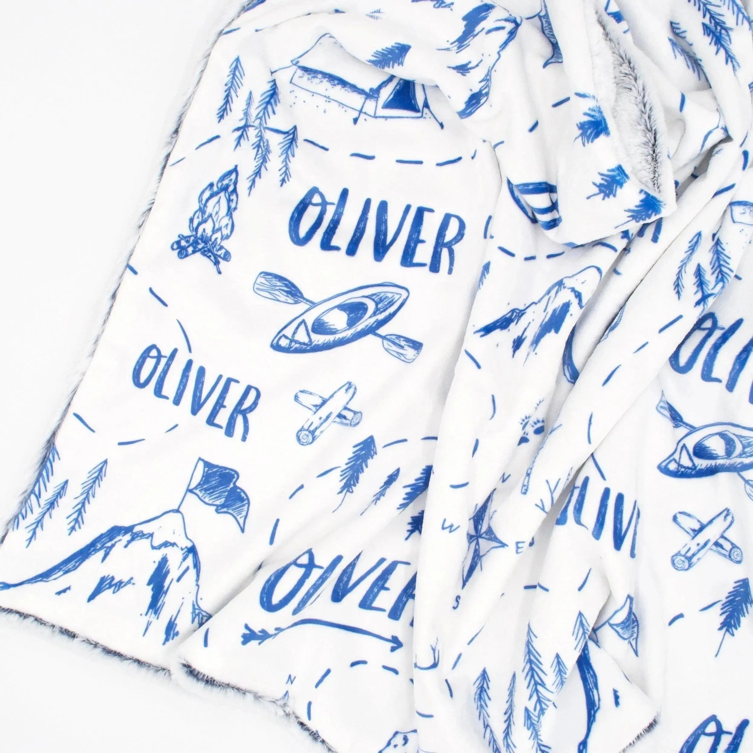 Sugar + Maple Personalized Blue Adventure Map Minky Blanket | Personalized - MacroBaby