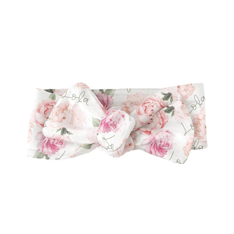 Sugar + Maple Personalized Bow | Peach Peony Blooms - MacroBaby