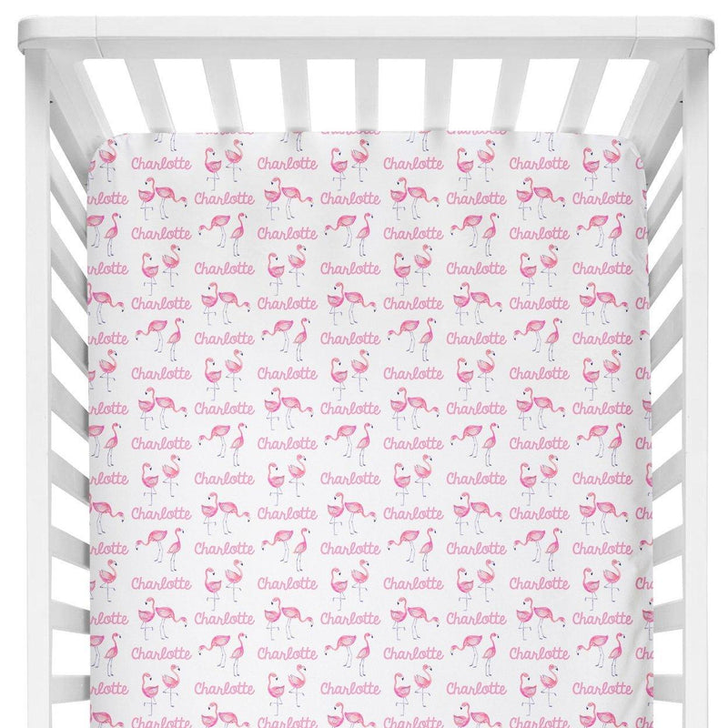 Sugar + Maple Personalized Crib Sheet | Flamingo - MacroBaby