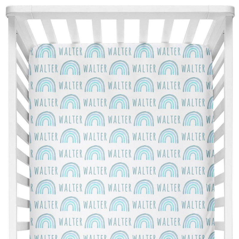 Sugar + Maple Personalized Crib Sheet | Rainbow Blue - MacroBaby