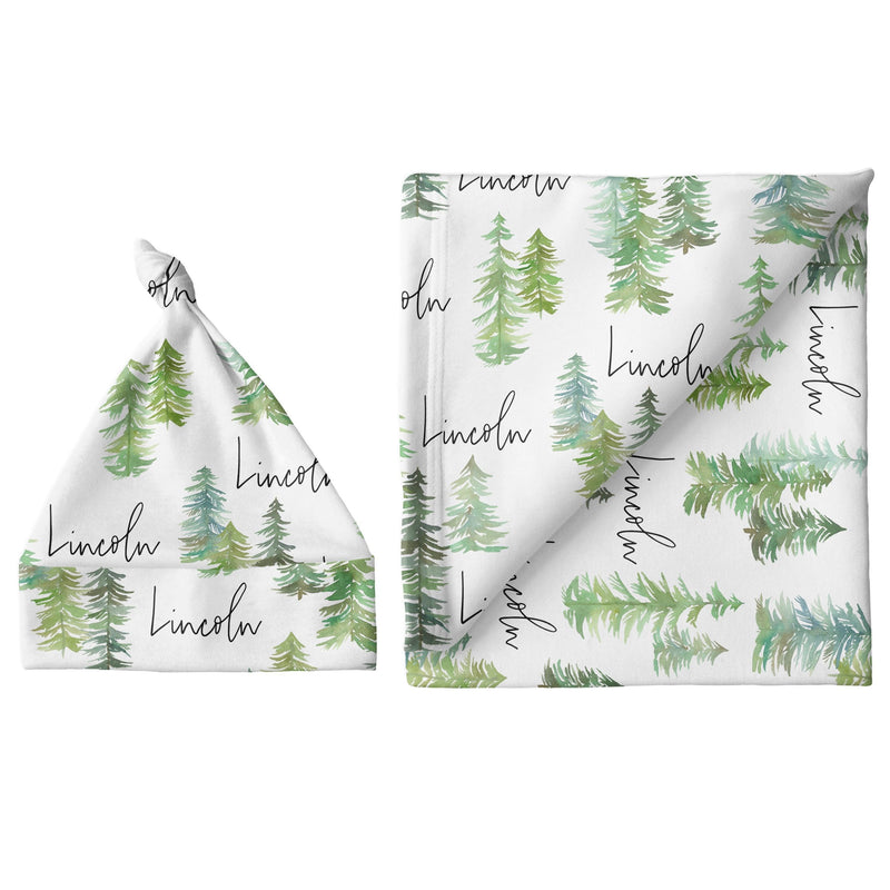 Sugar + Maple Personalized Large Blanket & Hat Set | Pine Tree - MacroBaby