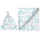 Sugar + Maple Personalized Large Blanket & Hat Set | Rainbow Blue - MacroBaby