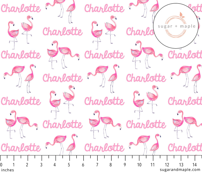 Sugar + Maple Personalized Stretchy Blanket | Flamingo - MacroBaby