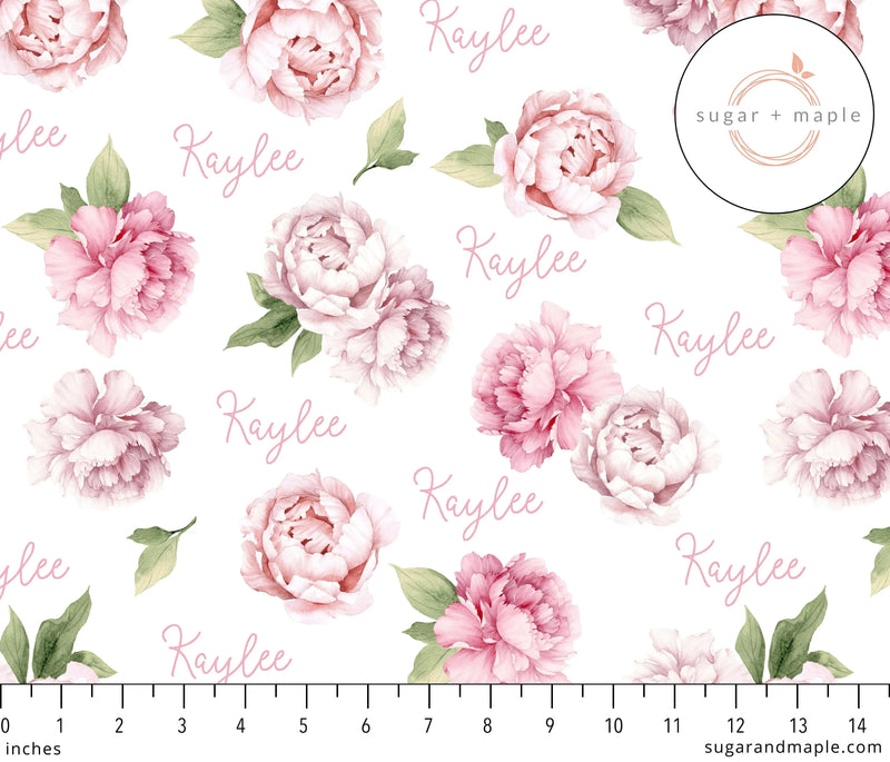 Sugar + Maple Personalized Stretchy Blanket | Pink Peonies - MacroBaby