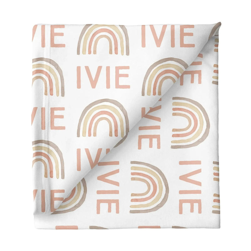 Sugar + Maple Personalized Stretchy Blanket | Rainbow Neutral - MacroBaby