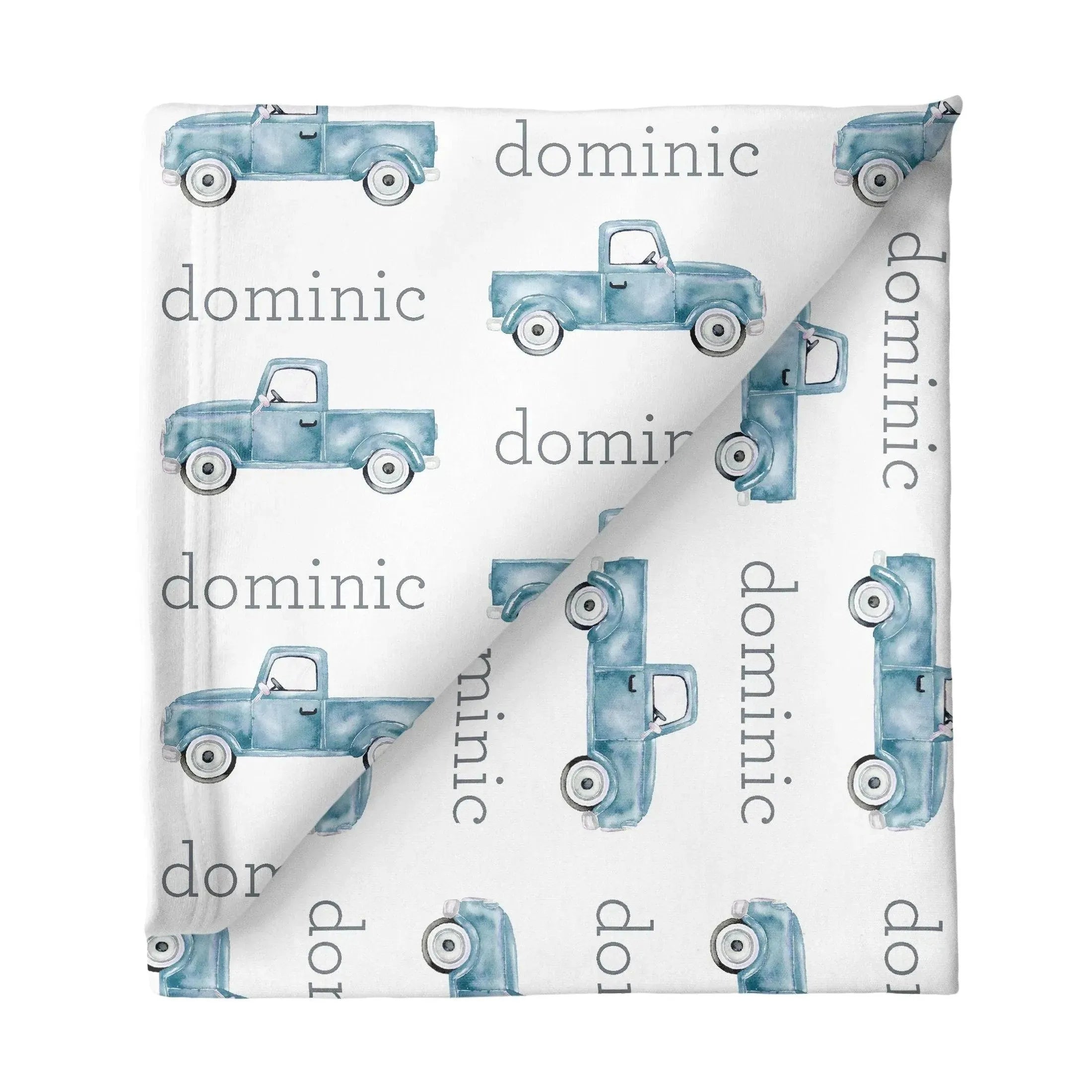Sugar + Maple Personalized Stretchy Blanket | Truck Blue - MacroBaby