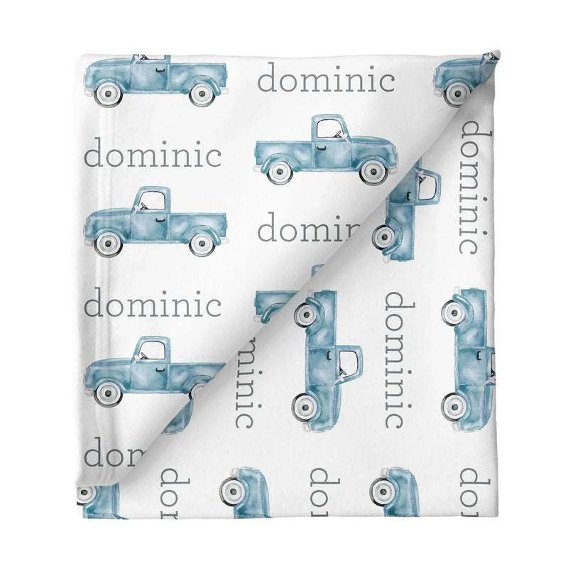 Sugar + Maple Personalized Stretchy Blanket | Truck Blue - MacroBaby