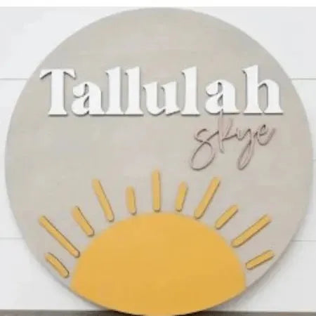 Sugar + Maple Round Personalized Wood Name Sign | Sunshine - MacroBaby