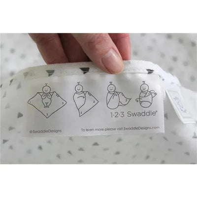 Instructions for using the Swaddle Designs 1:2:3 Swaddle, featuring illustrations of the swaddling process.